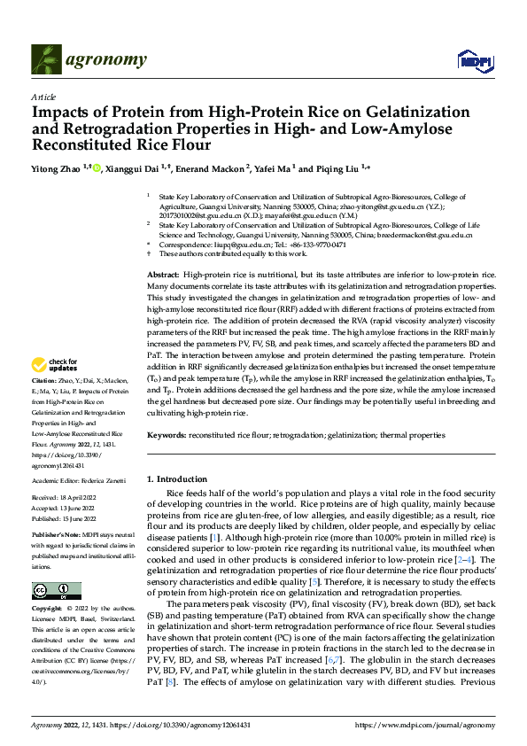 (PDF) Impacts of Protein from High-Protein Rice on Gelatinization and ...