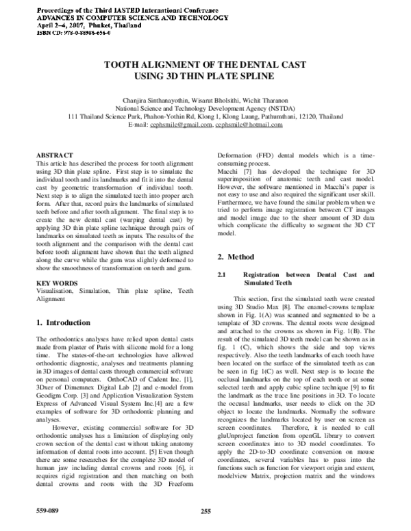 (PDF) Tooth alignment of the dental cast using 3D thin plate spline