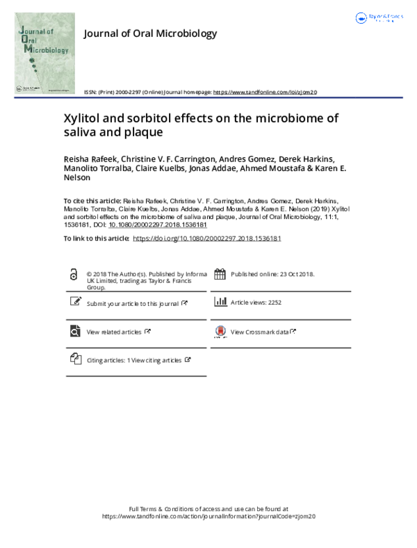 (PDF) Xylitol and sorbitol effects on the microbiome of saliva and