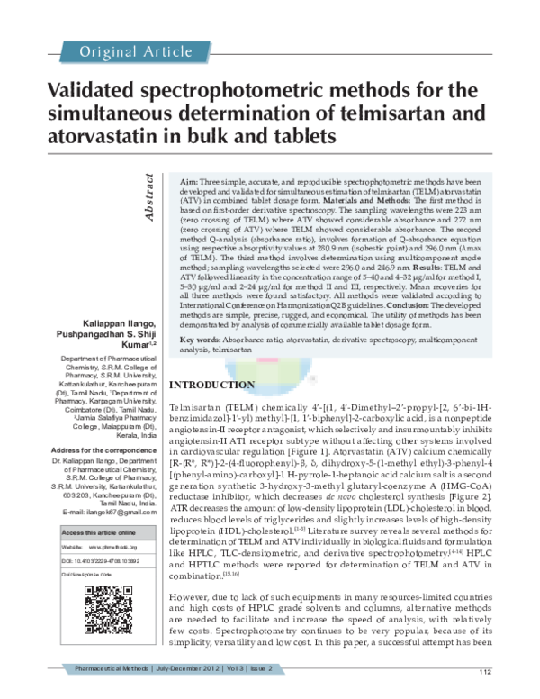 (PDF) Validated Spectrophotometric Methods for Simultaneous