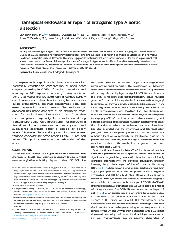 (PDF) Transapical endovascular repair of iatrogenic type A aortic ...