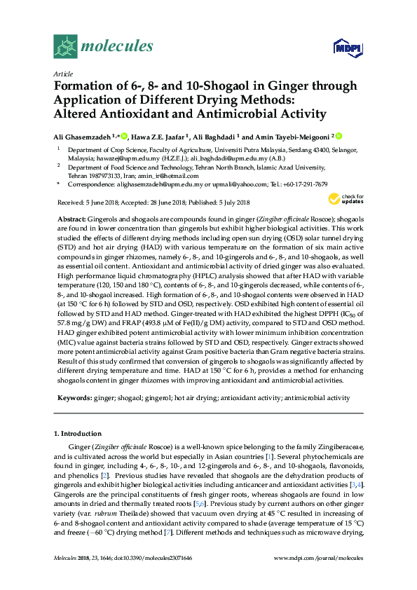 (PDF) Formation of 6-, 8- and 10-Shogaol in Ginger through Application ...