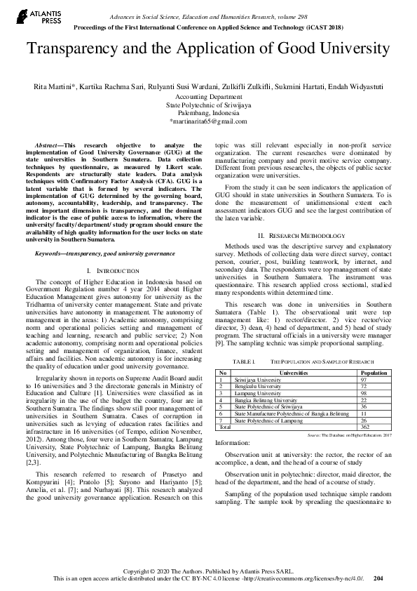 (PDF) Transparency and the Application of Good University