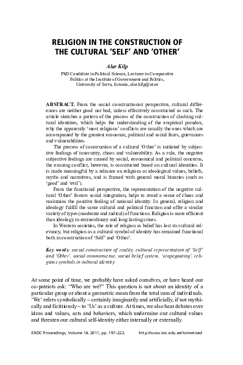 (PDF) Religion in the Construction of the Cultural 'Self' and 'Other