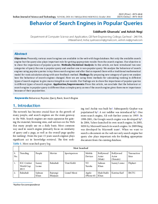 (PDF) Behavior of Search Engines in Popular Queries
