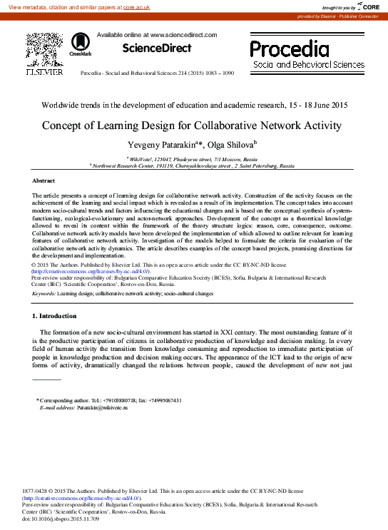 (PDF) Concept of Learning Design for Collaborative Network Activity