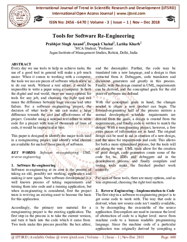 (PDF) Tools for Software Re-Engineering
