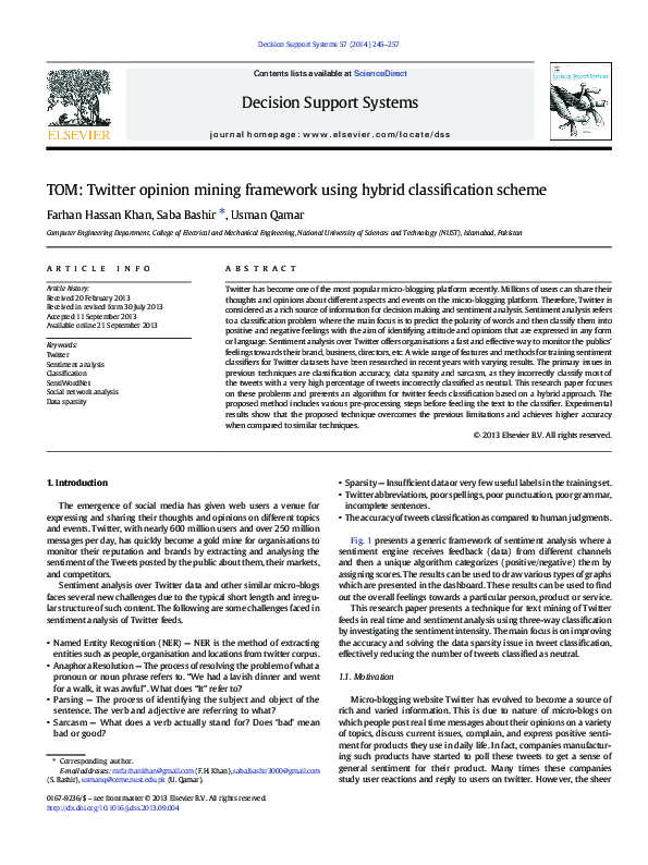 (PDF) TOM: Twitter opinion mining framework using hybrid classification ...