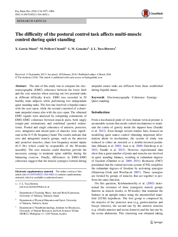(PDF) The difficulty of the postural control task affects multi-muscle ...