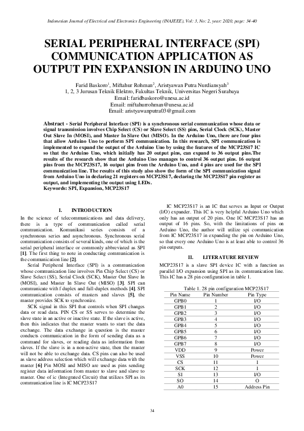 (PDF) Serial Peripheral Interface (SPI) Communication Application as ...