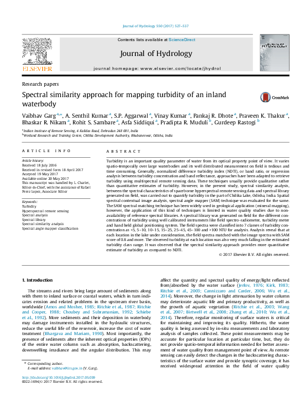  PDF Spectral Similarity Approach For Mapping Turbidity Of An Inland 