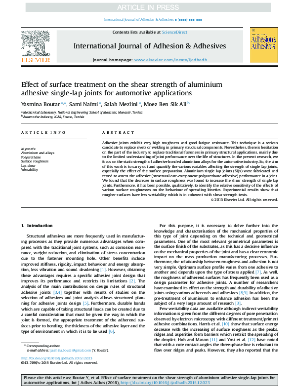 (PDF) Effect of surface treatment on the shear strength of aluminium ...