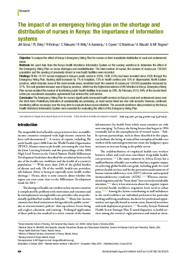 (PDF) The impact of an emergency hiring plan on the shortage and