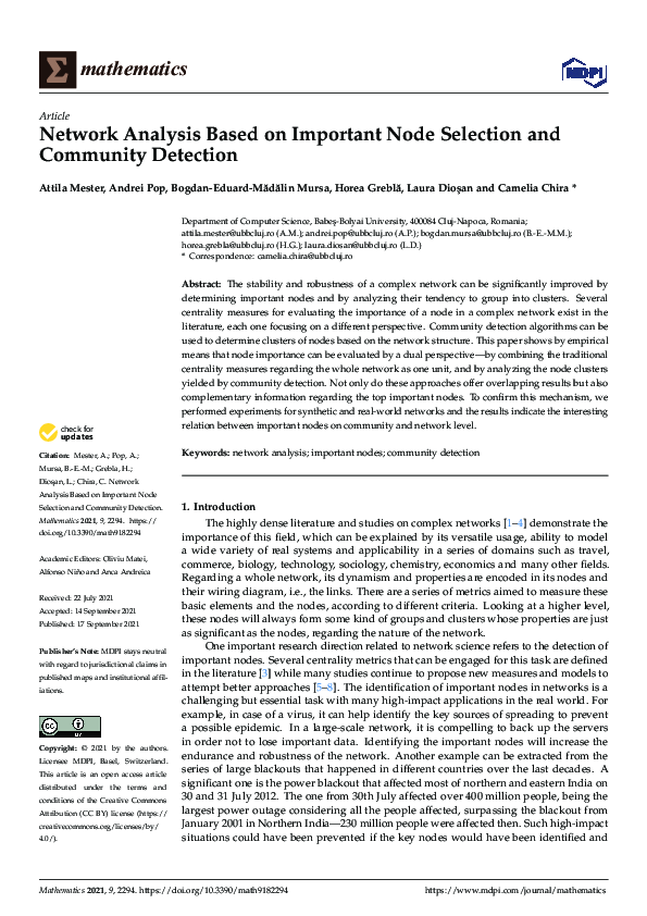 (PDF) Network Analysis Based on Important Node Selection and Community ...