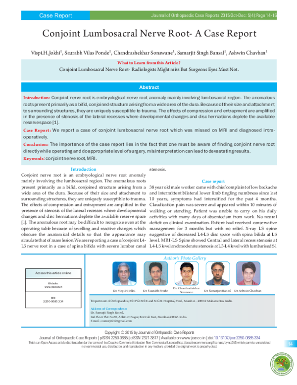 (PDF) Conjoint Lumbosacral Nerve Root-A Case Report