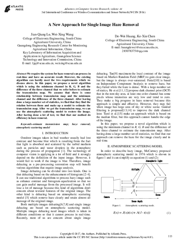 (PDF) A New Approach for Single Image Haze Removal
