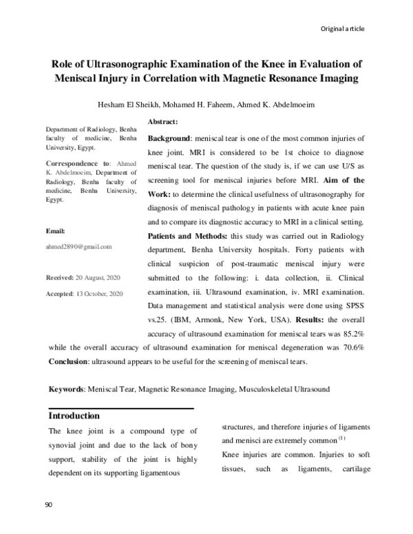 (PDF) Role of Ultrasonographic Examination of the Knee in Evaluation of ...