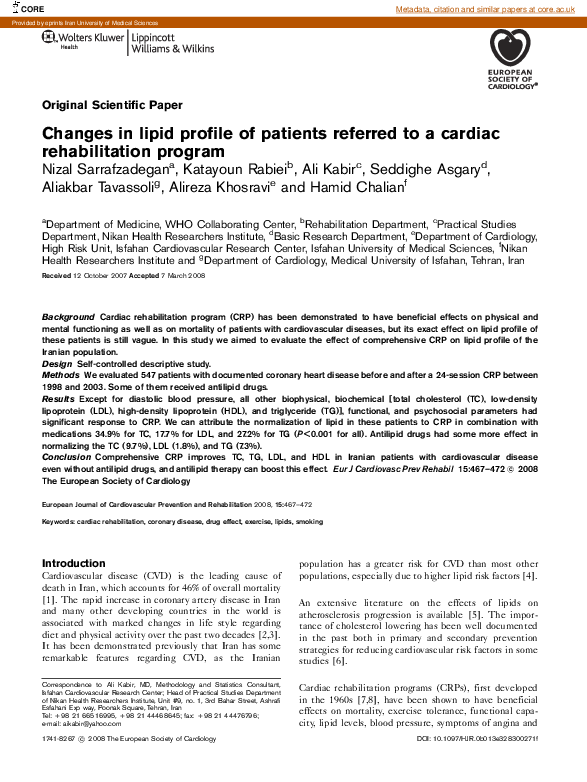 (PDF) The real role of exercise versus medication in lipid profile of ...