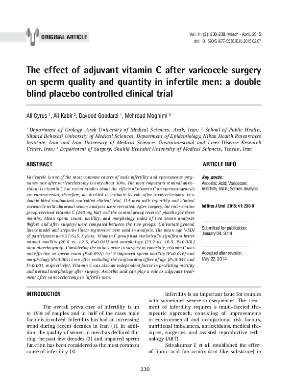 (PDF) The effect of adjuvant vitamin C after varicocele surgery on ...