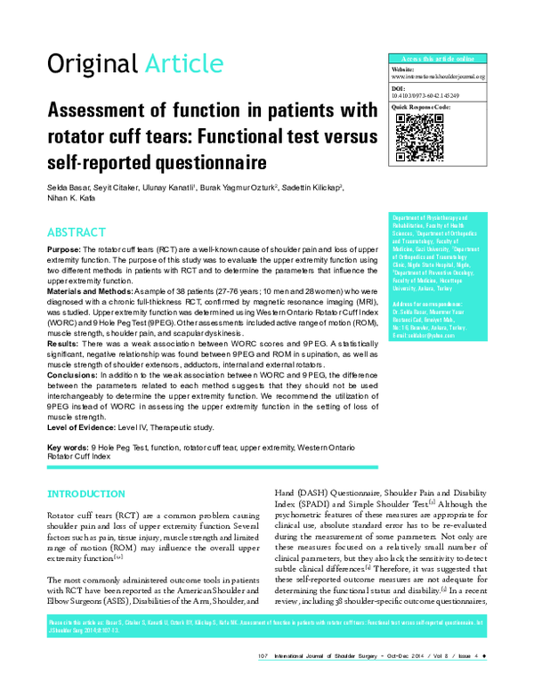 (PDF) Assessment of function in patients with rotator cuff tears