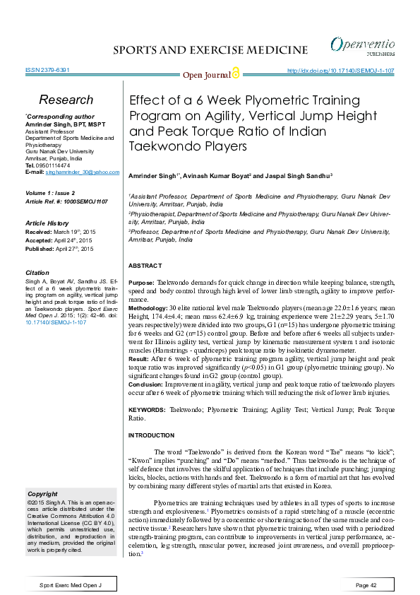 (PDF) Effect of a 6 Week Plyometric Training Program on Agility ...