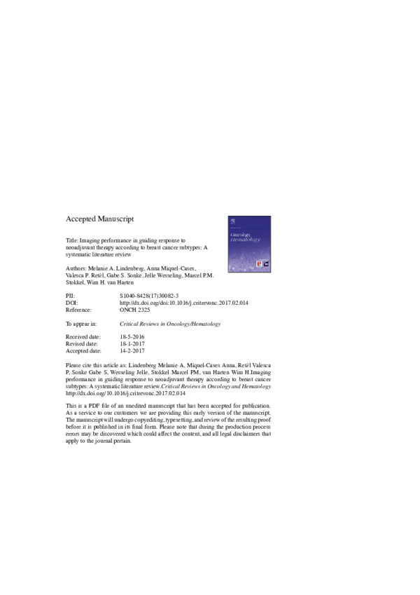(PDF) Imaging performance in guiding response to neoadjuvant therapy ...