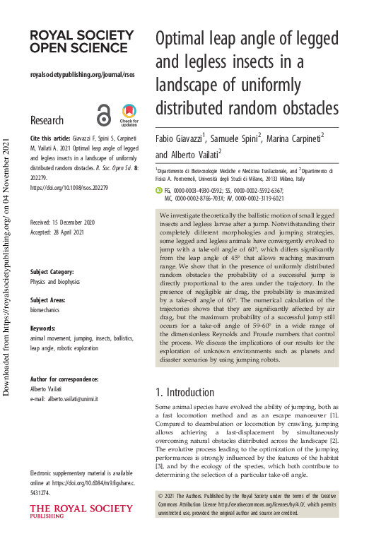 (PDF) Optimal leap angle of legged and legless insects in a landscape ...