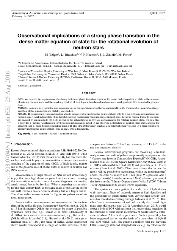 (PDF) Observational implications of a strong phase transition in the ...
