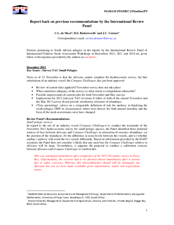 (PDF) Report back on previous recommendations by the International ...