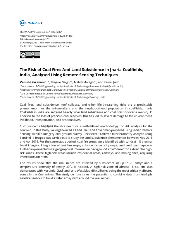 (PDF) The Risk of Coal Fires And Land Subsidence in Jharia Coalfields ...