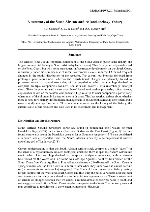 (PDF) A summary of the South African sardine (and anchovy) fishery