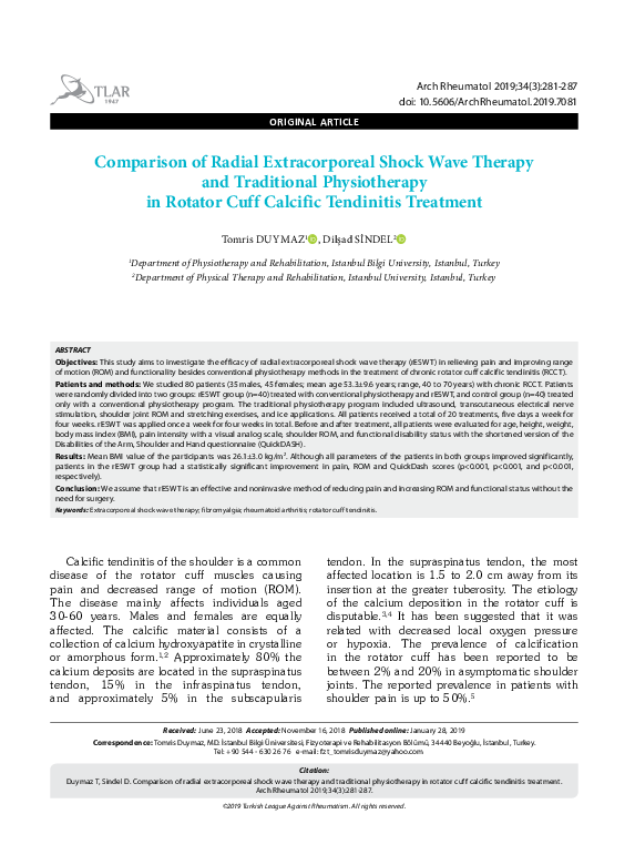 (PDF) Comparison of Radial Extracorporeal Shock Wave Therapy and ...