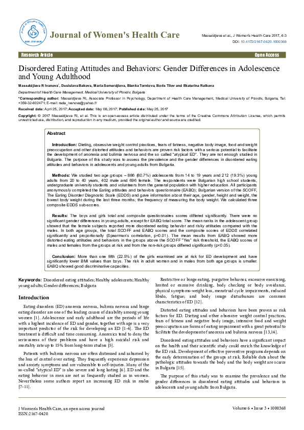 (PDF) Disordered Eating Attitudes and Behaviors: Gender Differences in ...