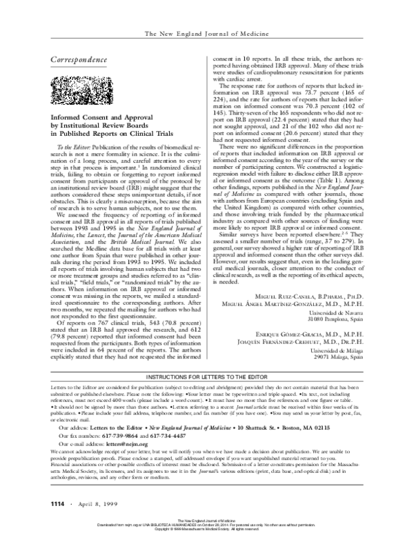 (PDF) Informed Consent and Approval by Institutional Review Boards in ...