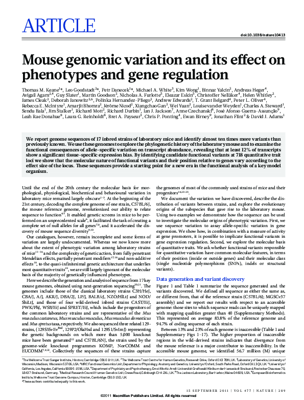 (PDF) Mouse genomic variation and its effect on phenotypes and gene ...