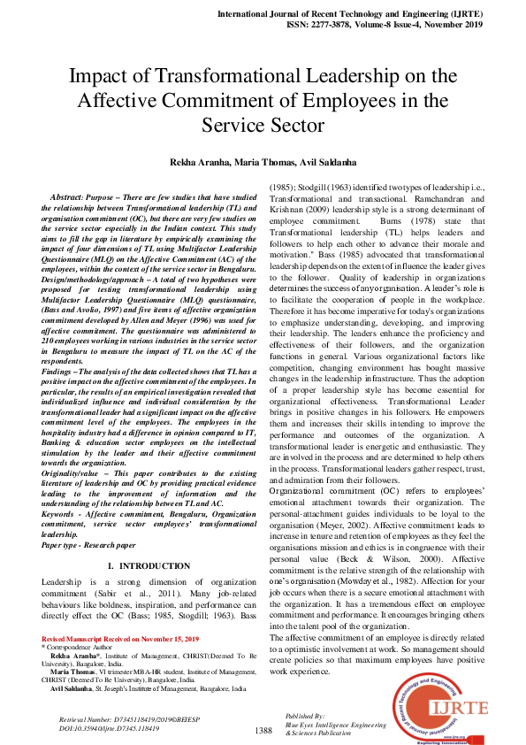 (PDF) Impact of Transformational Leadership on the Affective Commitment ...
