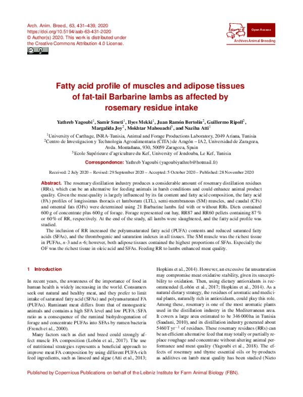(PDF) Fatty acid profile of muscles and adipose tissues of fat-tail ...