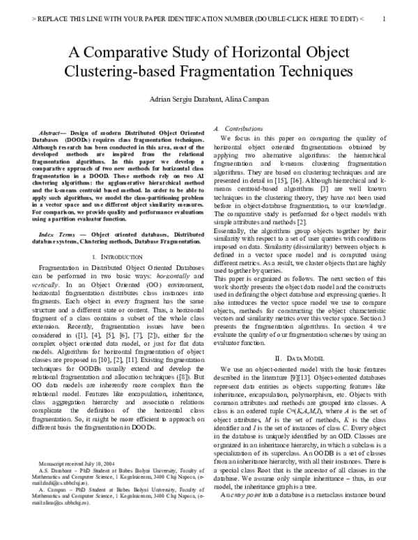 (PDF) A Comparative Study of Horizontal Object Clustering-based ...
