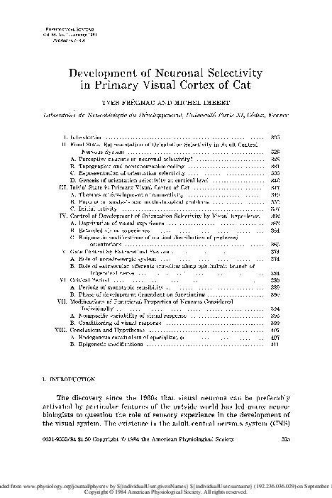 (PDF) Development of neuronal selectivity in primary visual cortex of cat