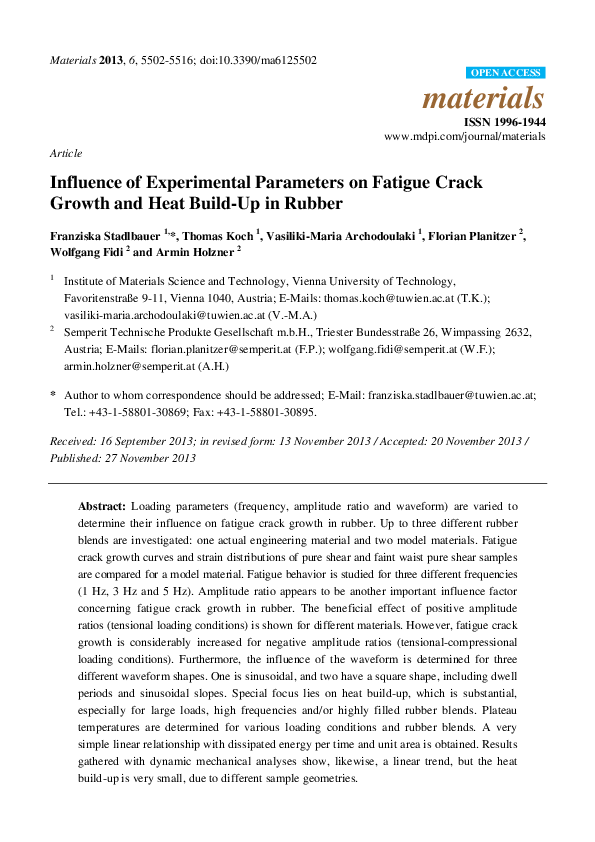 (PDF) Influence of Experimental Parameters on Fatigue Crack Growth and ...