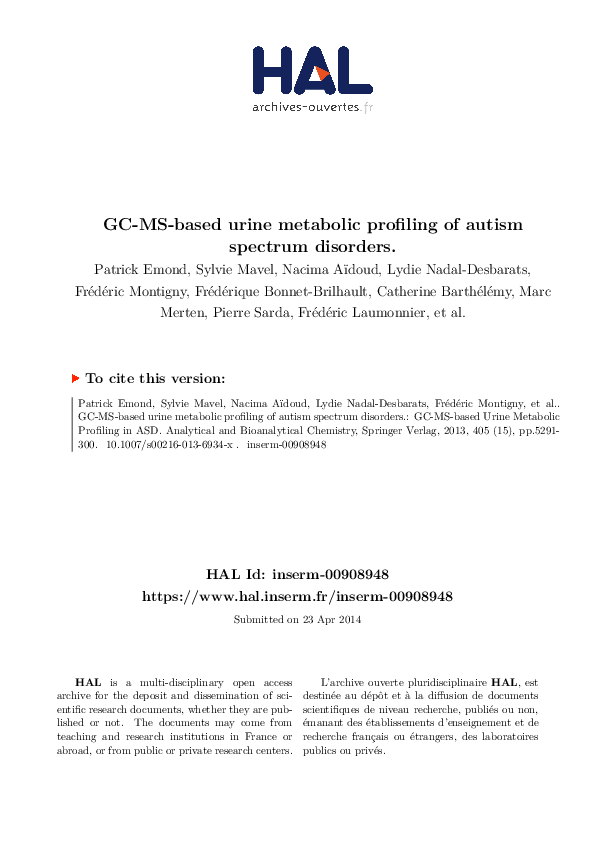 (PDF) GC-MS-based urine metabolic profiling of autism spectrum disorders