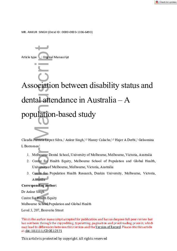 (PDF) Association between disability status and dental attendance in