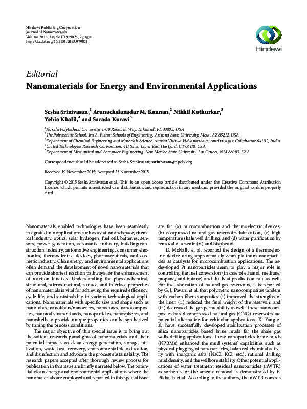 (PDF) Nanomaterials for Energy and Environmental Applications
