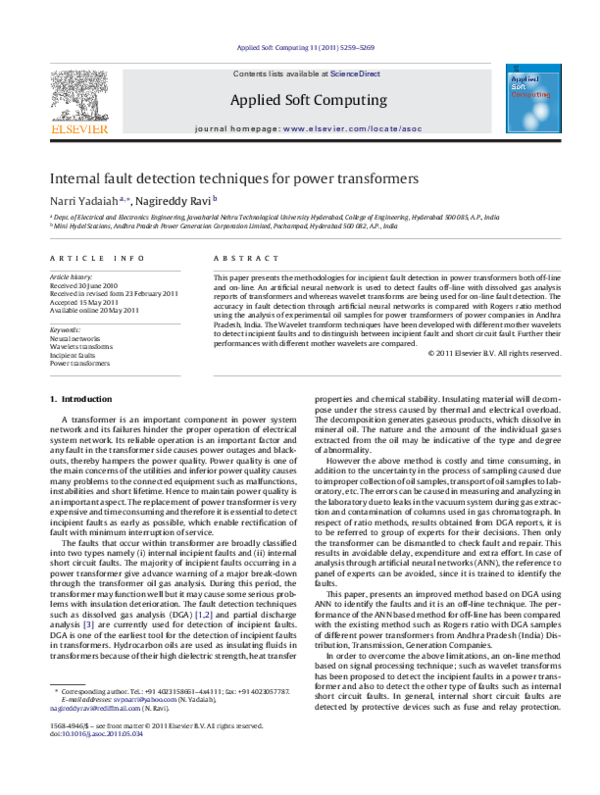 (PDF) Internal fault detection techniques for power transformers