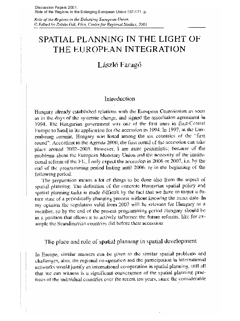 (PDF) Spatial Planning in the Light of the European Integration