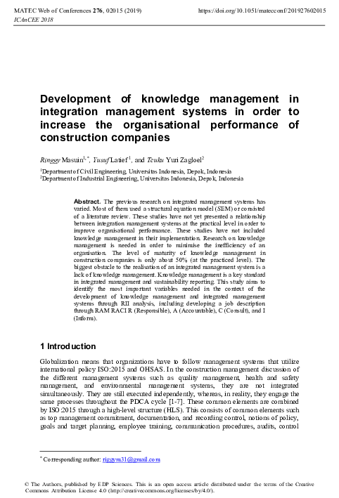 (PDF) Development of knowledge management in integration management ...