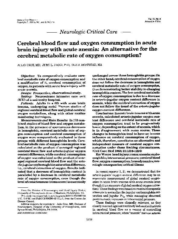 (PDF) Cerebral blood flow and oxygen consumption in acute brain injury ...