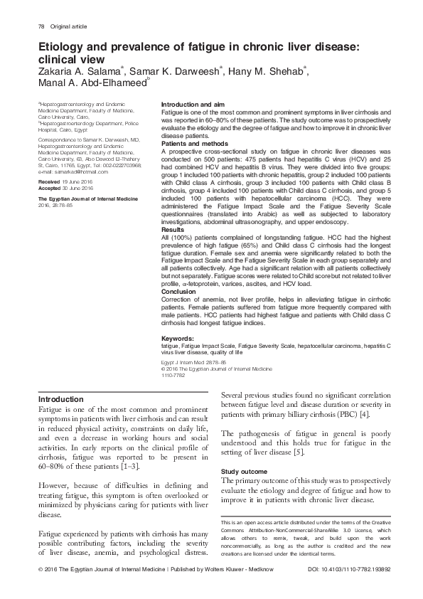 (PDF) Etiology and prevalence of fatigue in chronic liver disease ...