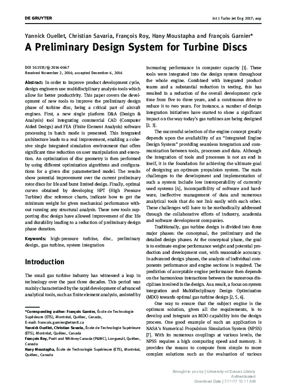 (PDF) A Preliminary Design System for Turbine Discs