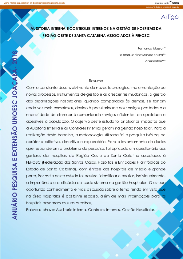 (PDF) Auditoria Interna e Controles Internos Na Gestão De Hospitais Da ...